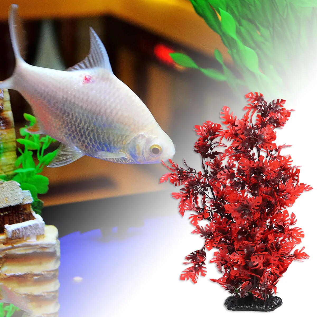 

Red Leaf Fake Grass 40 CM Artificial Aquarium Plants Decor Long-lasting Non- Tank Ocean Ornament Plastic Plant