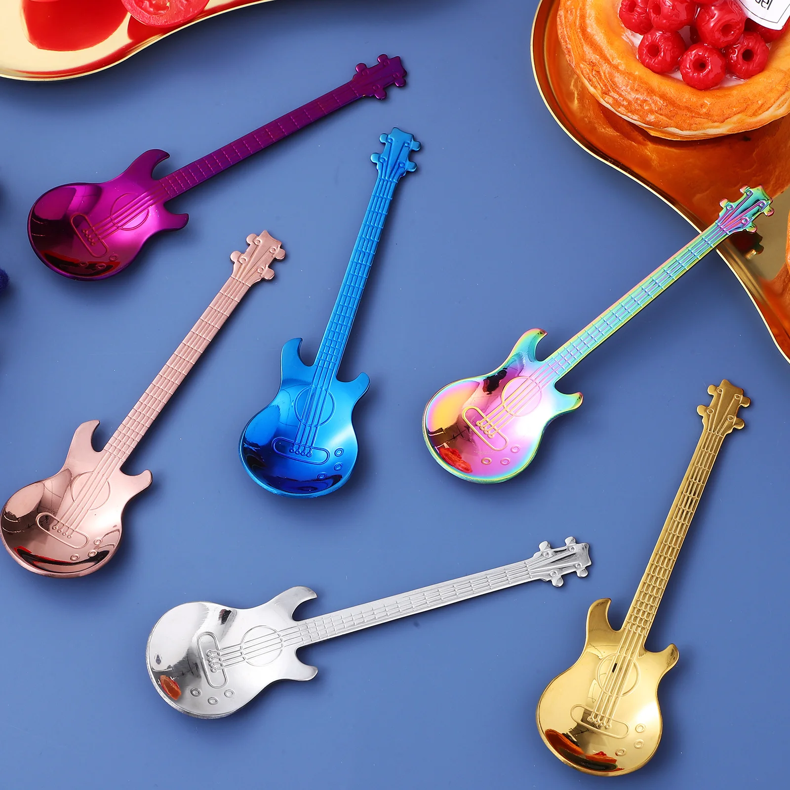 

6 Pcs Guitar Spoon Spoons Small Stainless Steel Kitchen Utensils Serving Tea for Shapped Fork Shaped