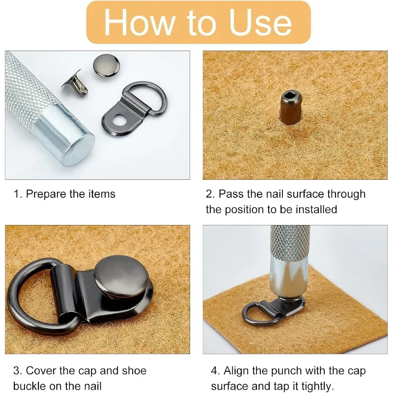 40Sets Boot Lace Hooks Brass Shoes Lace Safety Buckle Shoes Eyelets Hook Loop D‑ring With Rivets For Climb Hiking Shoes Work