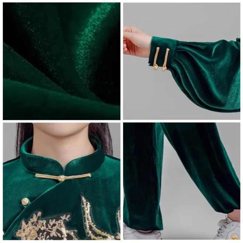 Kun Master Thicken Velvet Taichi Uniform Elegant Winter Martial Arts Suit Embroidery Kung Fu Clothes Taiji for Women