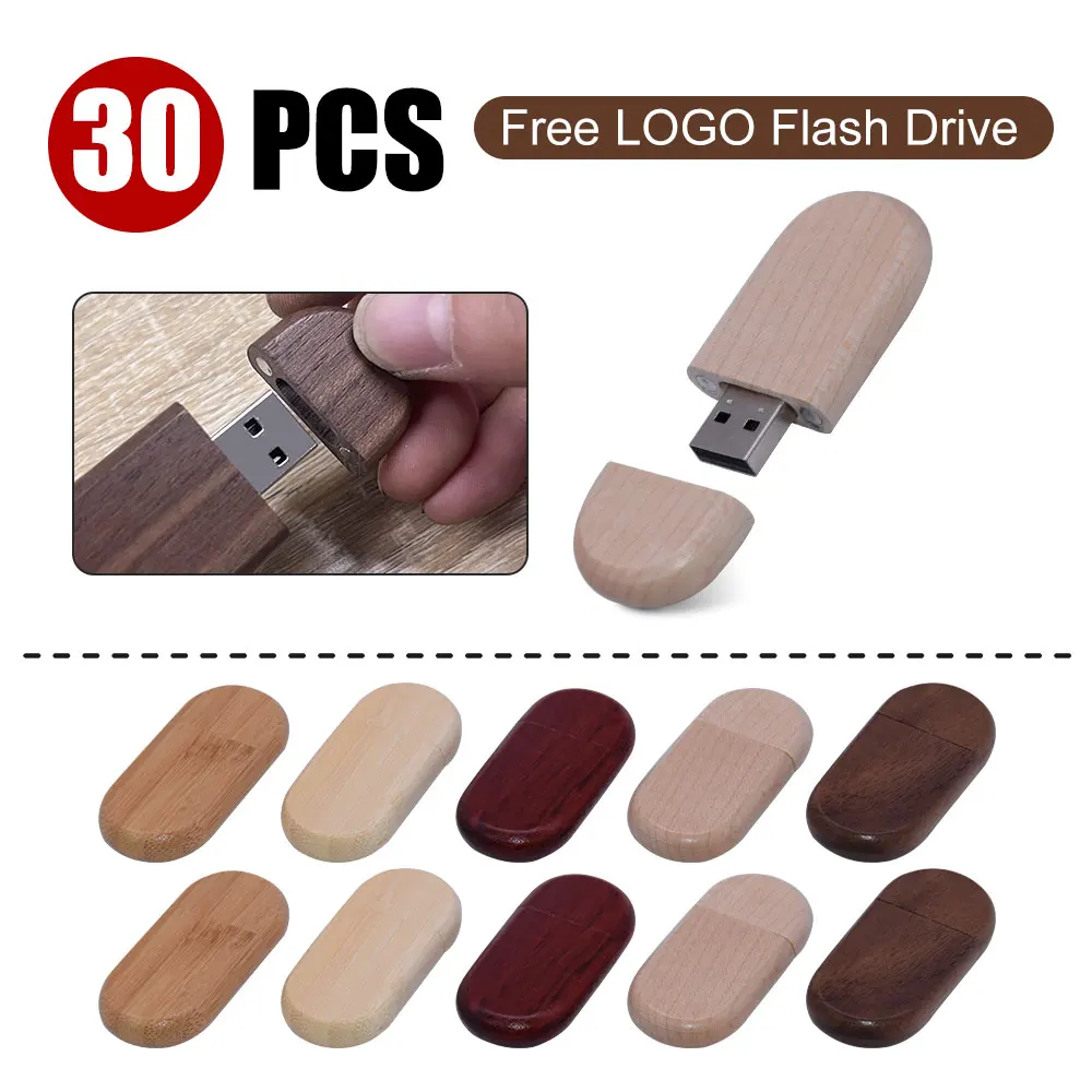 30pcs/Lot (Customizable LOGO) USB Flash Drive 2.0 Walnut Wooden Pendrive 4GB 8GB 16GB 32GB 64GB Memory Stick Wedding Gift