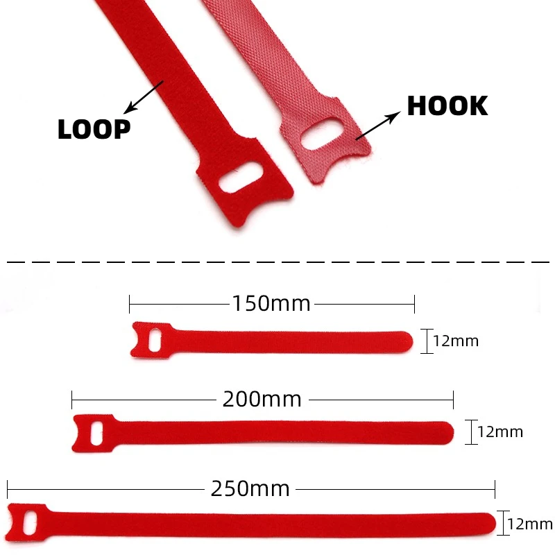 50Pcs Releasable Cable Ties Colored Nylon Loop and Hoop Fastener Tape Cord Straps Wire Organizer Multi-Purpose Bundling Wrap Tie