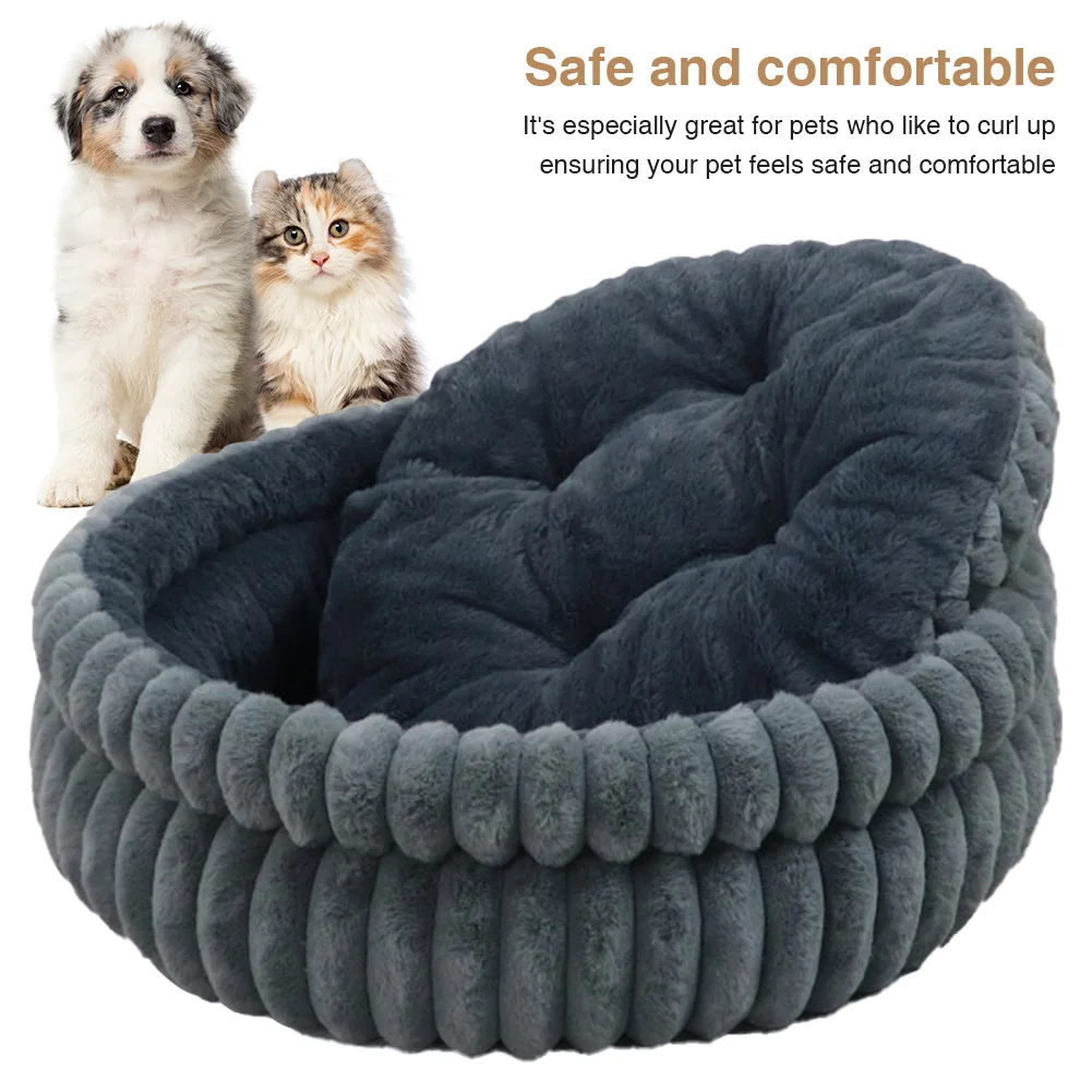 

60cm Washable Round Cat Beds with Anti-Slip Bottom Calming Pet Bed Soft Plush Fur Pet Bed Load Capacity of 15 Kg for Indoor