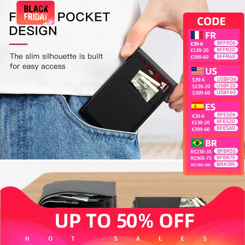 

Pop Up Id Rfid Card Wallet Mini Aluminum Metal Protective Gear Smart Quick Release Storage Bag Male Women Wallet