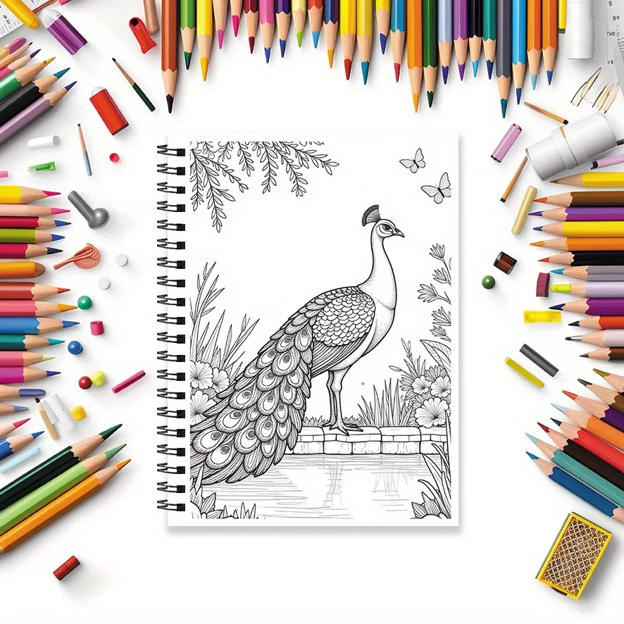 Floral Peacock Coloring Book - 8.3×11.2 Inches, 22 Pages. Perfect for Elegant Relaxation, Stress - Relieving