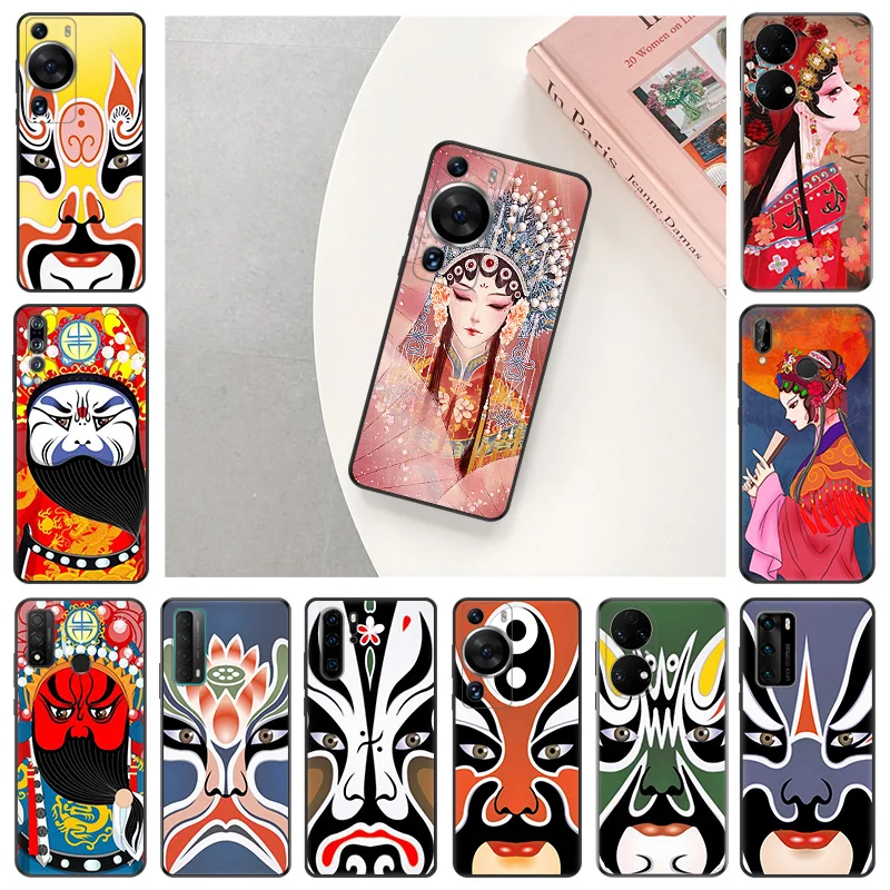 Black Soft Phone Case for Huawei P40 P30 P20 Lite P_Smart Z Beijin Opera Face Cute Moto G30 G31 One Fusion Edge 20 30 Pro Cover