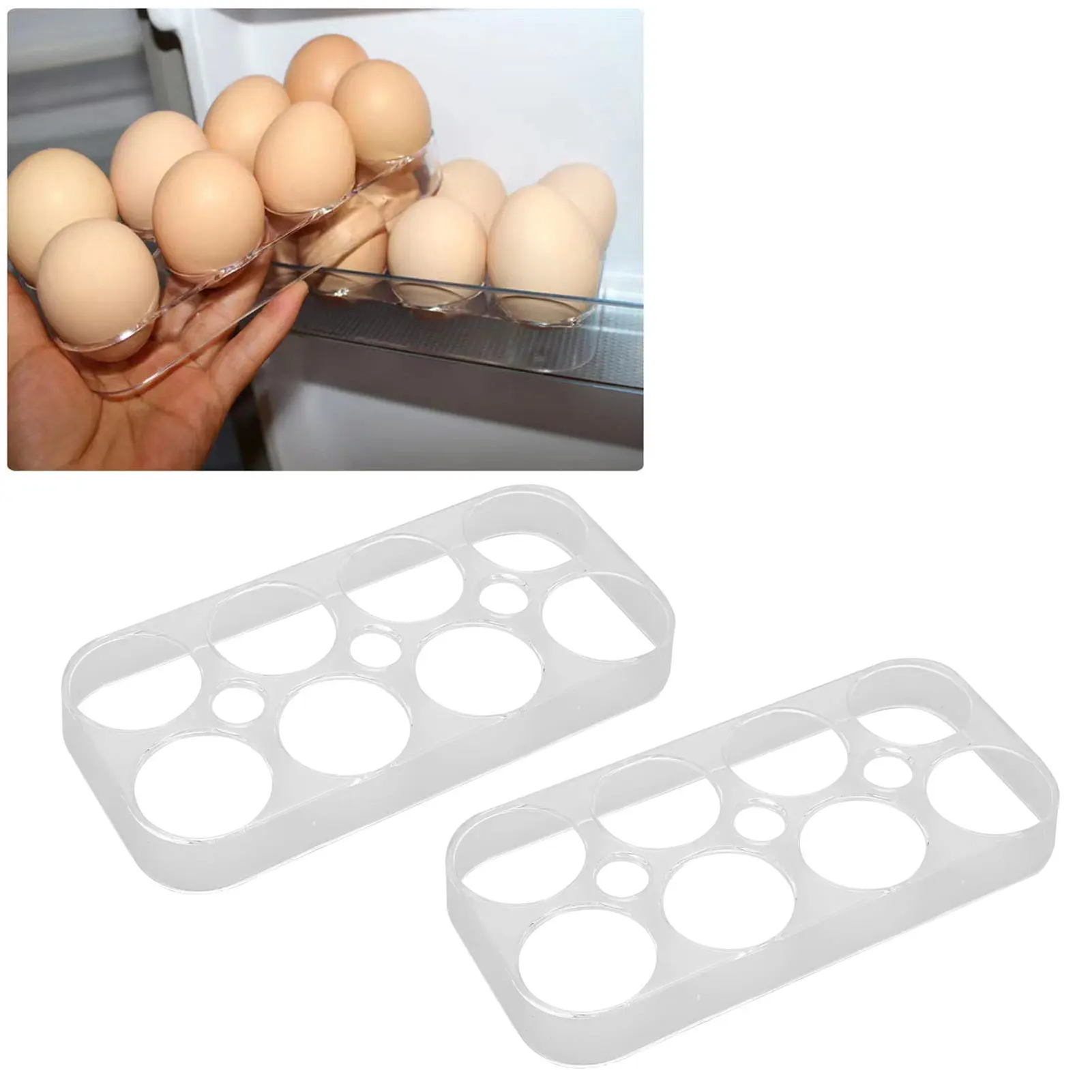2pcs 8 Grids Refrigerator Egg Tray Independent Slots Transparent Egg Holder Egg Container for Kitchen Cabinet
