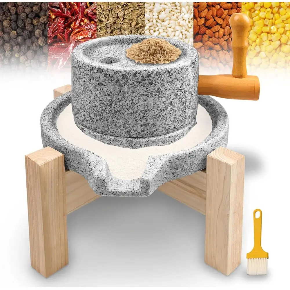 

Natural Stone Grain Mill, Manual grinder with Wooden Base & Heavy-Duty Handle, Stone Mill or lour or Grain & Spice Grinding, sto