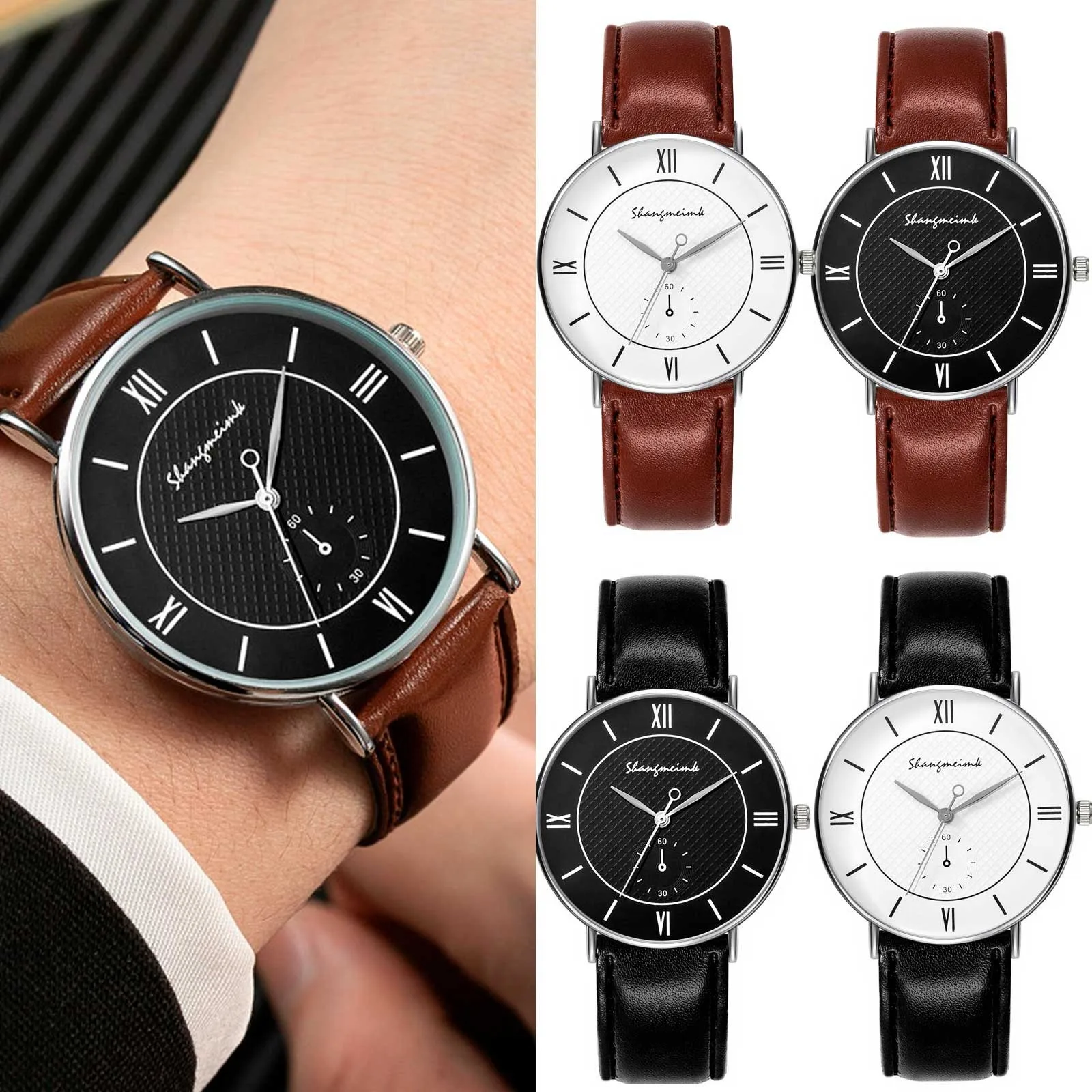 Mens Business  Design Mens Watches Luminous Hand  Leather Watch