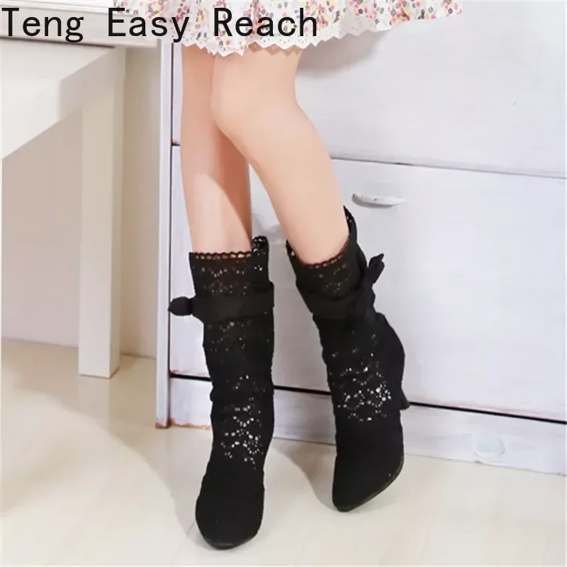 Crochet Summer Boots 2024 New Shoes Lace Hollow Crochet Boots XL Hollow Fashion Women\'s Boots 34-43