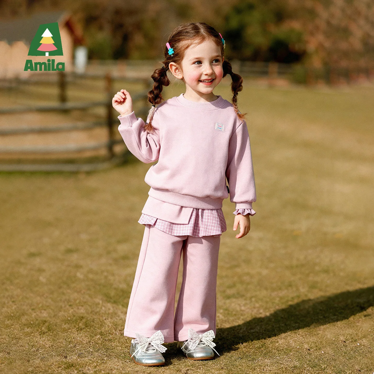 Amila 2026 Autumn New Kids Pants Set Casual Sports Two Piece Set Simple Style Fashion Comfortable Daily Wear Outfit Clothing