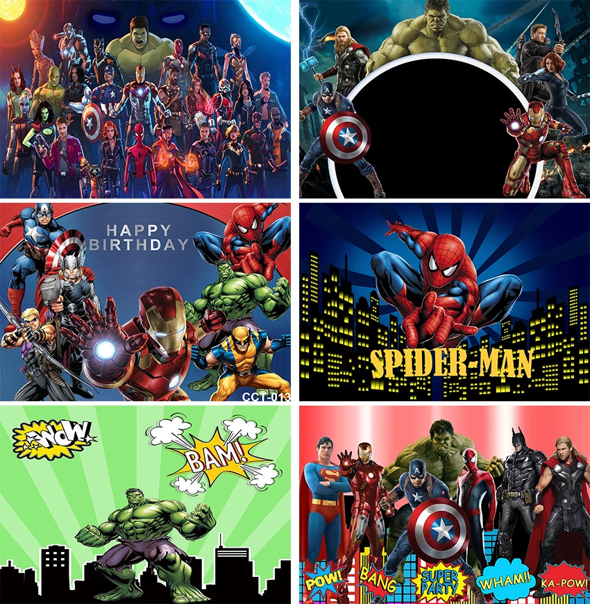 The Avengers Theme Party Backdrops Superhero Iron Man Hulk Spiderman Boy Birthday Backgrounds Studio Booth Props Baby Shower