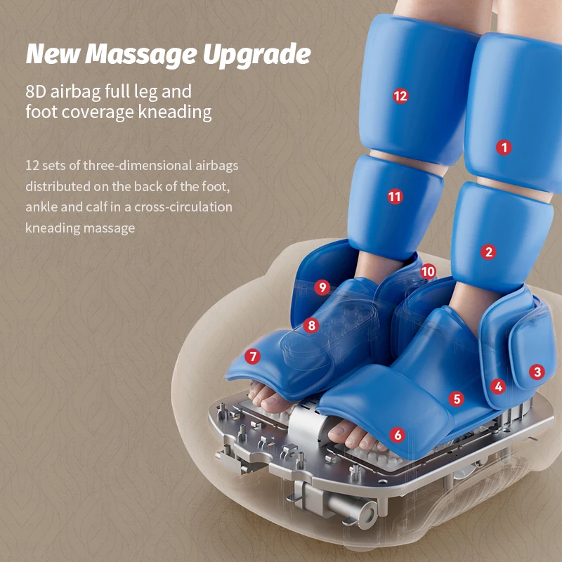 Electric Foot Massage Machine Kneading Roller 8D Airbag Compress Heating Shiatsu Multifunctional Foot Calf Massager Health Care