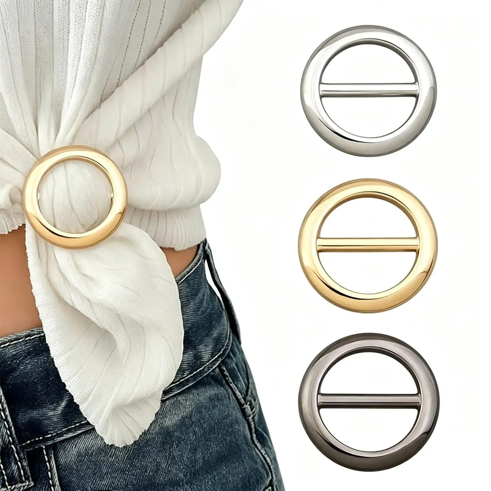 Fashion Metal Scarf Ring Clip Round Cincher Holder T-shirt Tie Clips  for Women Shawls & Pashminas, Daily Office Casual Travel