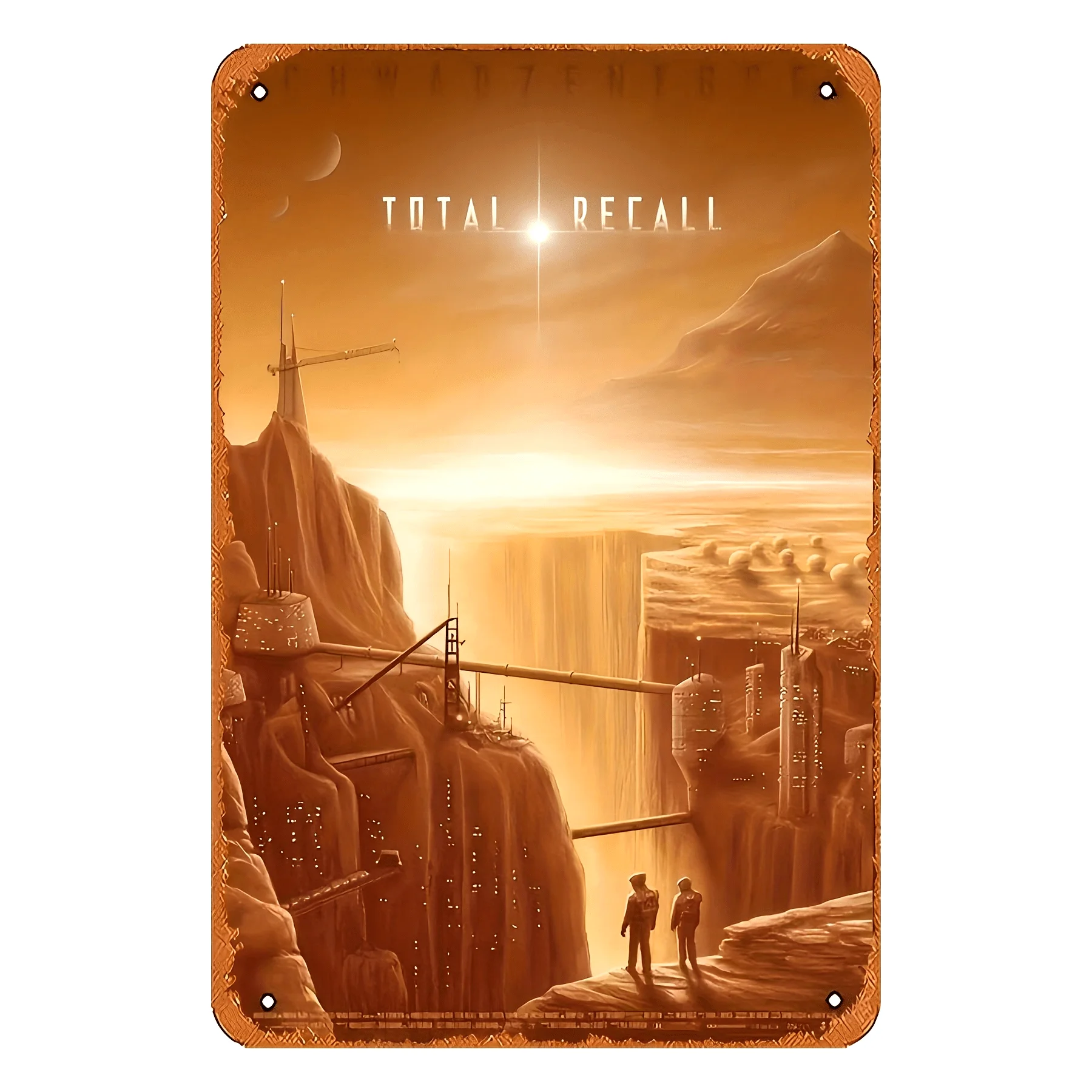 Total Recall Pôster de metal estilo vintage – Placa de arte de parede retrô de ficção científica – Memorabilia de filmes clássicos – Sinal de lata de ferro para casa, B