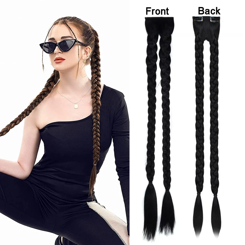 

Long Braided Ponytail For Black Women 2Clips DIY Ponytails Yaki Straight Clip-In Hair Extension Fake Hairpieces For Daily Party