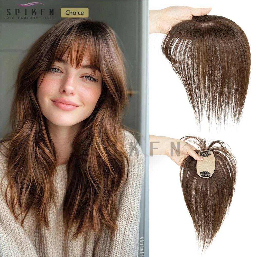 

Накладка для волос SPIKFN 5x9 см из натуральных человеческих волос, прямая, с челкой, для женщин