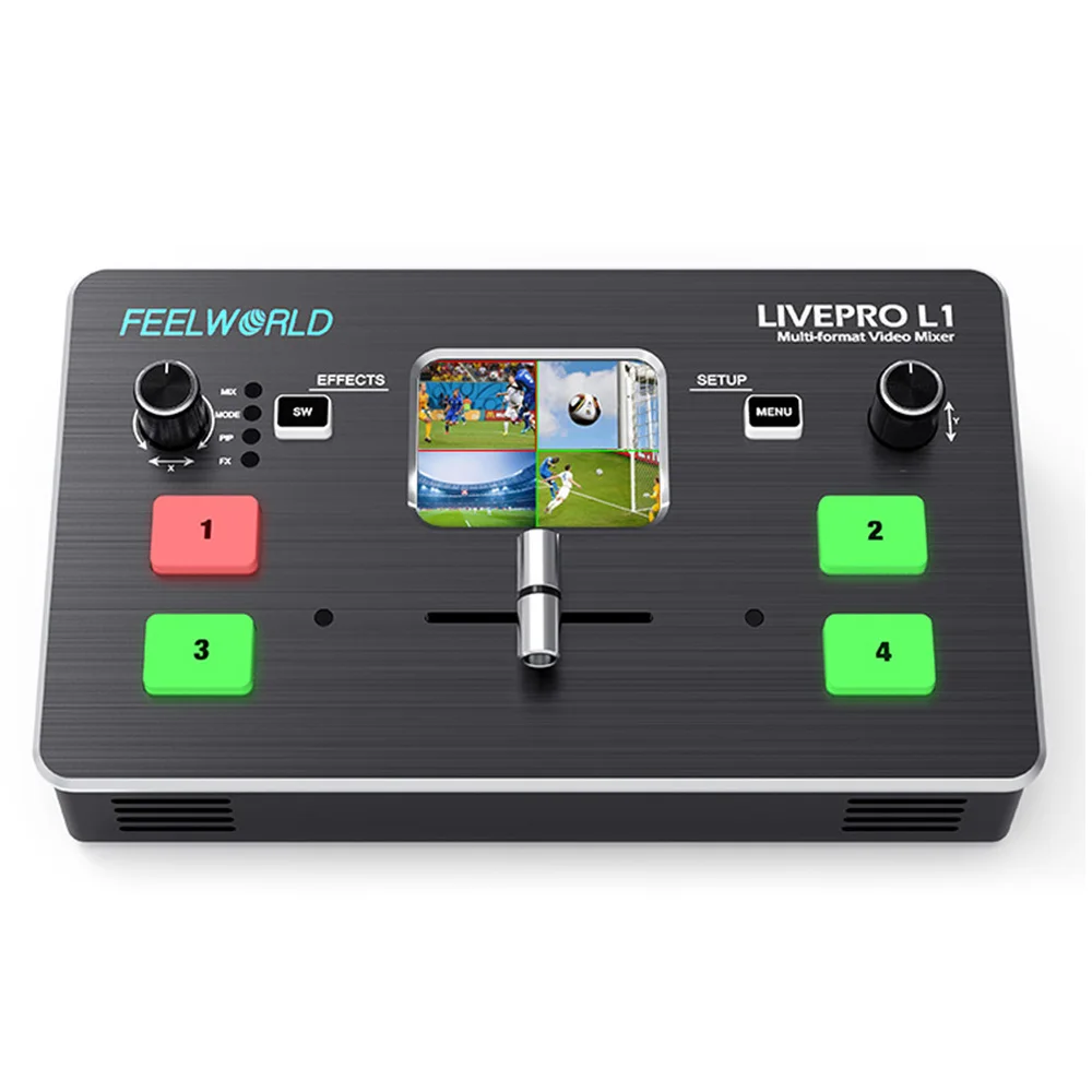 

FEELWORLD LIVEPRO L1 4 HD Inputs Multi Camera Production USB3.0 Multi-format Video Mixer Switcher for Live Streaming Youtube