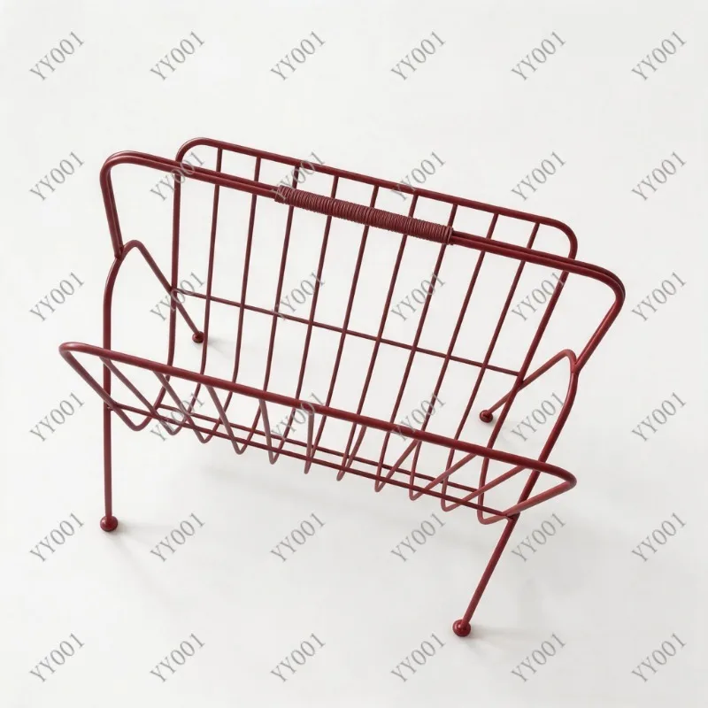 Retro Metal Floor Magazine Rack Red Iron Book Storage Holder Beside Sofa For Home