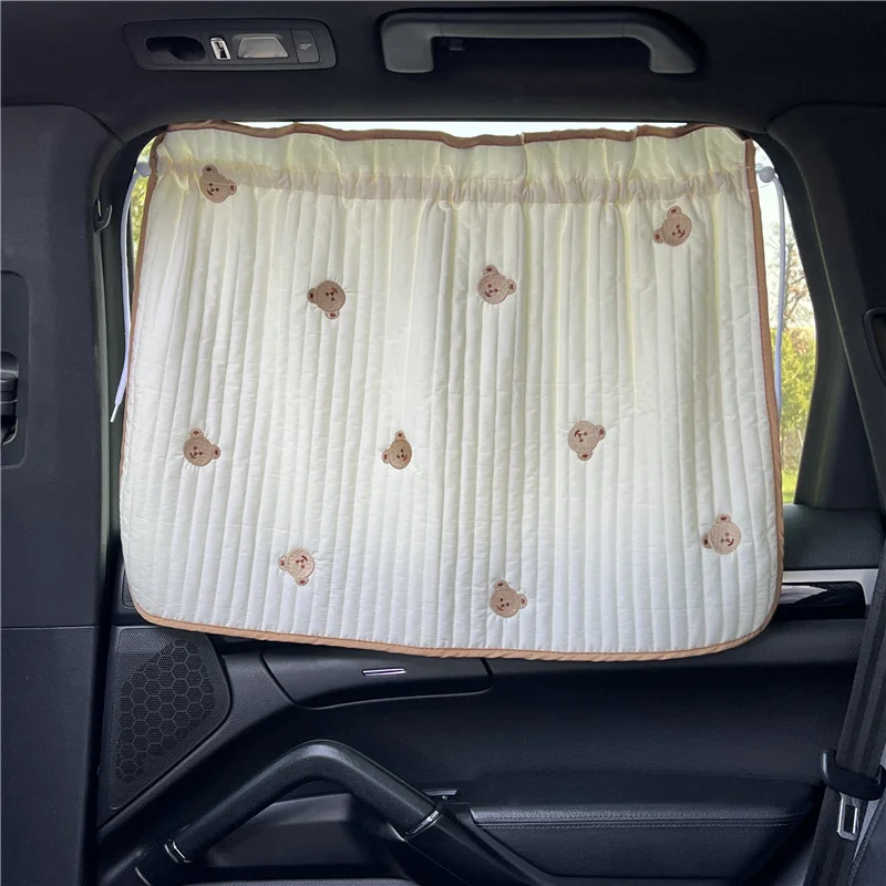 

Cute Cartoon Embroidered Thickened Cotton Baby Car Window Sunshade Cover UV Protection Suction Cup Installed Sliding Curtain