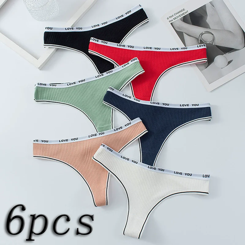 

Комплект из 6 сексуальных женских трусиков-стрингов с низкой посадкой, хлопковые, дышащие, спортивные, модные однотонные трусики для женщин