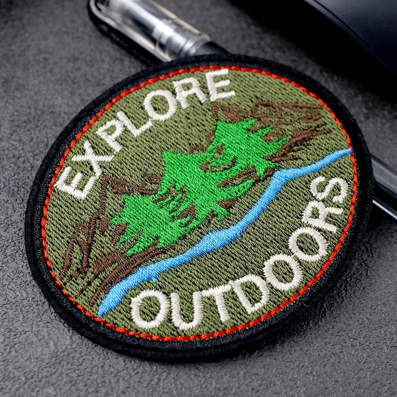EXPLORE (Size:6.8X7.9cm) DIY Patch Embroidered Applique Sewing Clothes Stickers Garment Apparel Accessories Badges