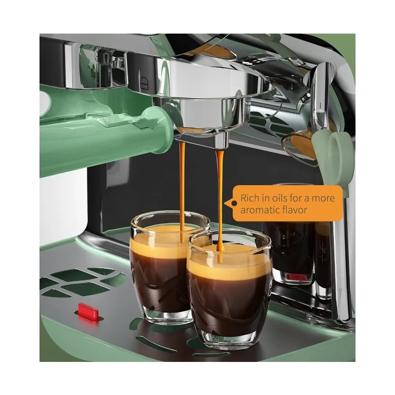 Máquina de café expreso con molinillo, máquina de café expreso de 15 bar con varita de vapor para leche y capuchino, máquina de café expreso casera verde