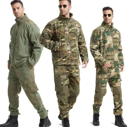 Tactical Jacket Fleece Mens Pants Zipper Pockets Jacket Thermal Suits Work Outwear Thick Warm Casual Tracksuit Two-Piece Suit