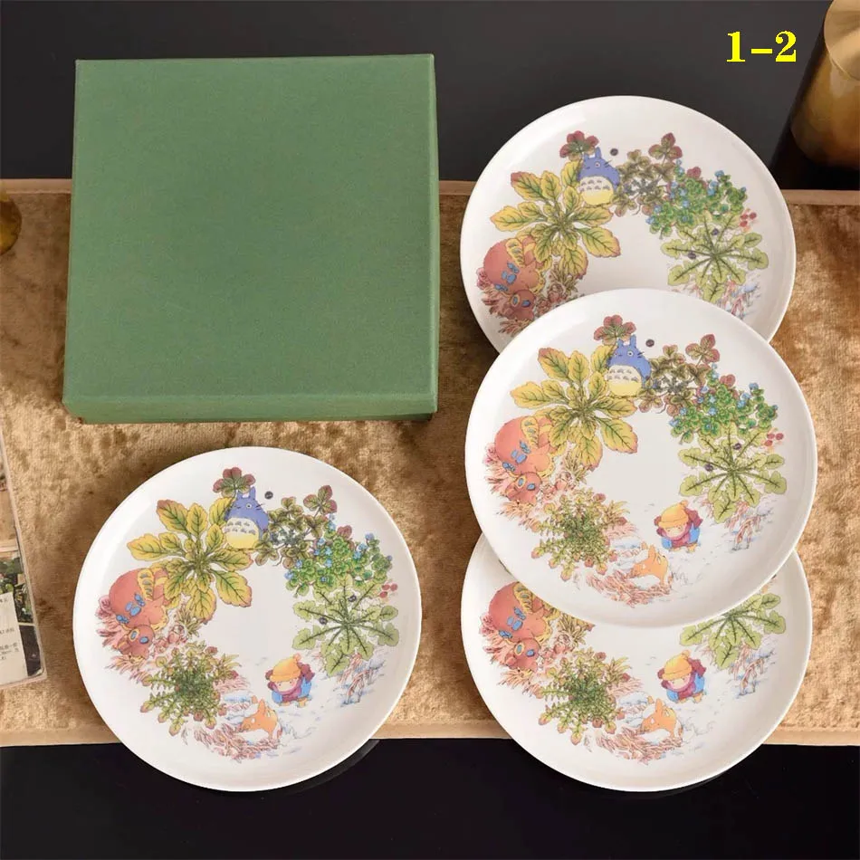 

Бытовые обеденные тарелки из костяного фарфора из 4 предметов с милым мультяшным узором, 2 предмета, керамическая 7-дюймовая посуда, подарочная коробка