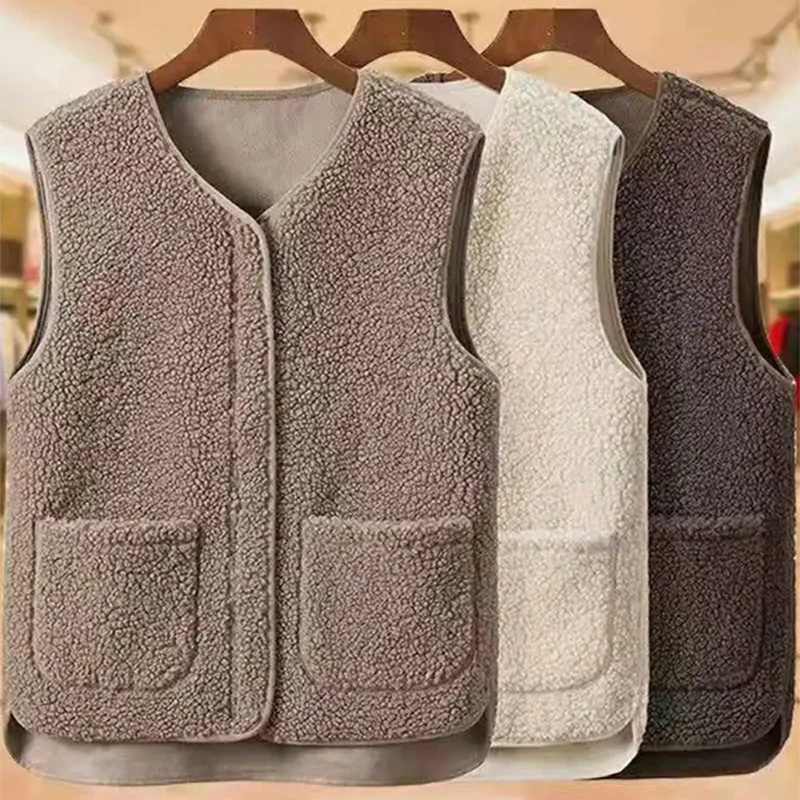 Gilet in pelliccia di agnello da donna gilet in pelo di agnello giacca senza maniche alla moda per donna capispalla autunno inverno termico caldo