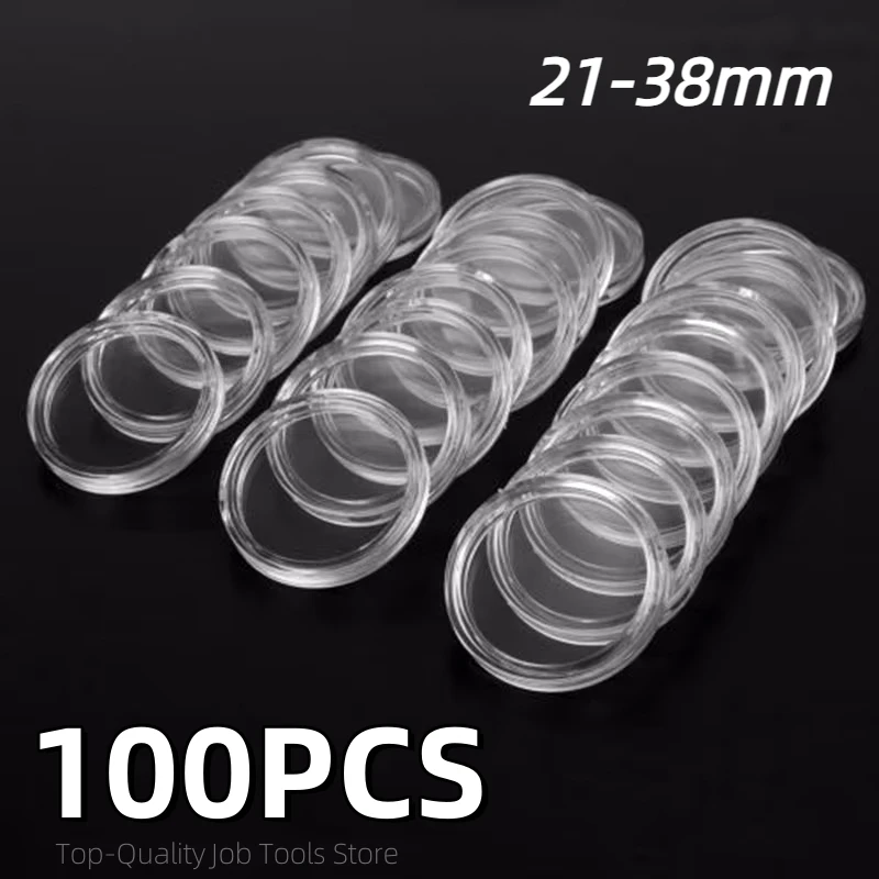 100Pcs/set Transparent Coin Capsules Storage Box Collection Holder Containers Supplies Gifts 18/19/20/21/22/23/24/26/30/33/38mm