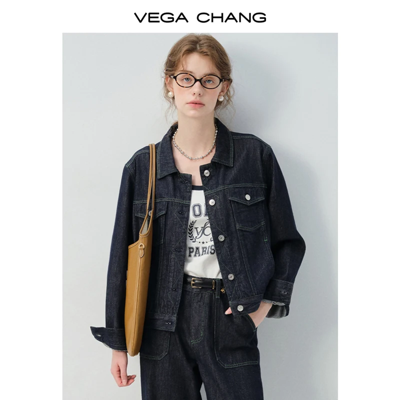 

Vega Chang Spring and Autumn New Women's Denim Jacket Retro Topstitch Design Loose Jacket