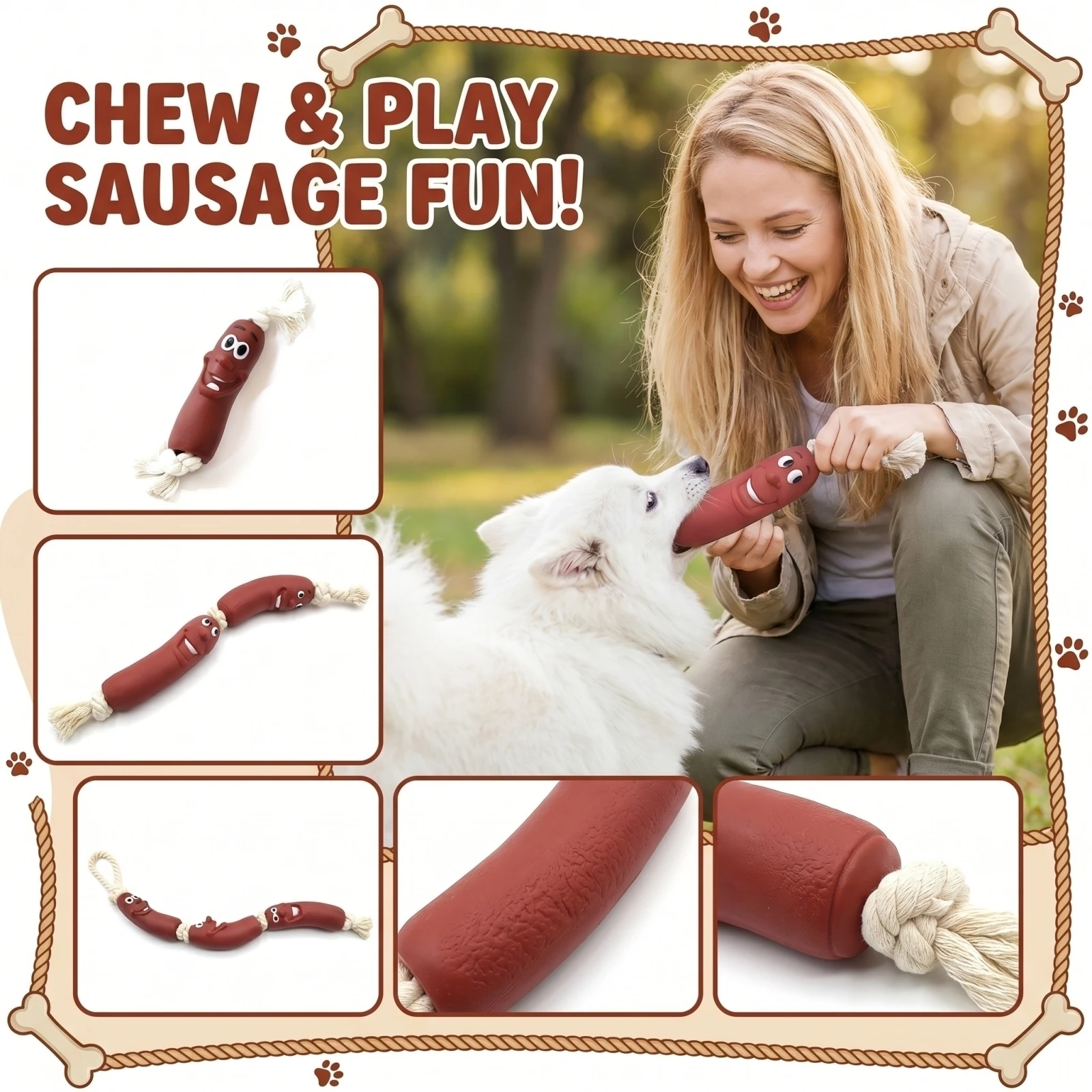 1/2/3/5PCS Funny Sausage Dog Chew Toy with Cotton Rope Tug of War Toy for Small Medium Dogs Teething Grinding Boredom Relief