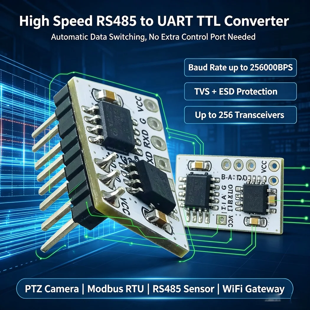 10PCS RS485 to TTL UART Converter Module 3.3V 5V Auto Transceiver TVS Surge Protection for ESP32 ESP8266 Modbus RTU