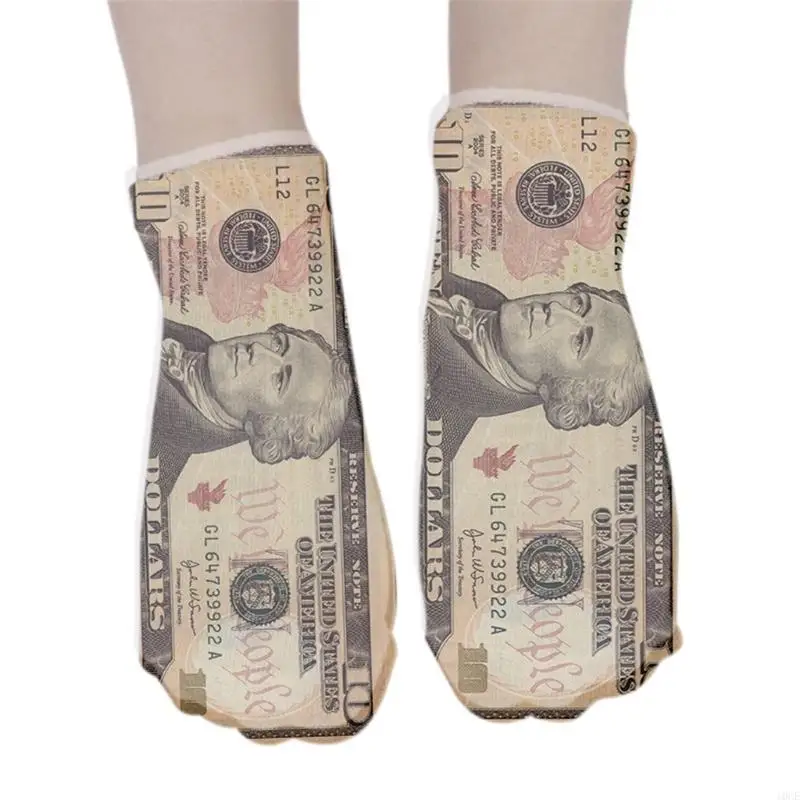 Unisex Mens Women Funny 3D Print Dollar Money Pattern Ankle Socks Athletic Novelty Basketball Invisible Short Tube Socks 