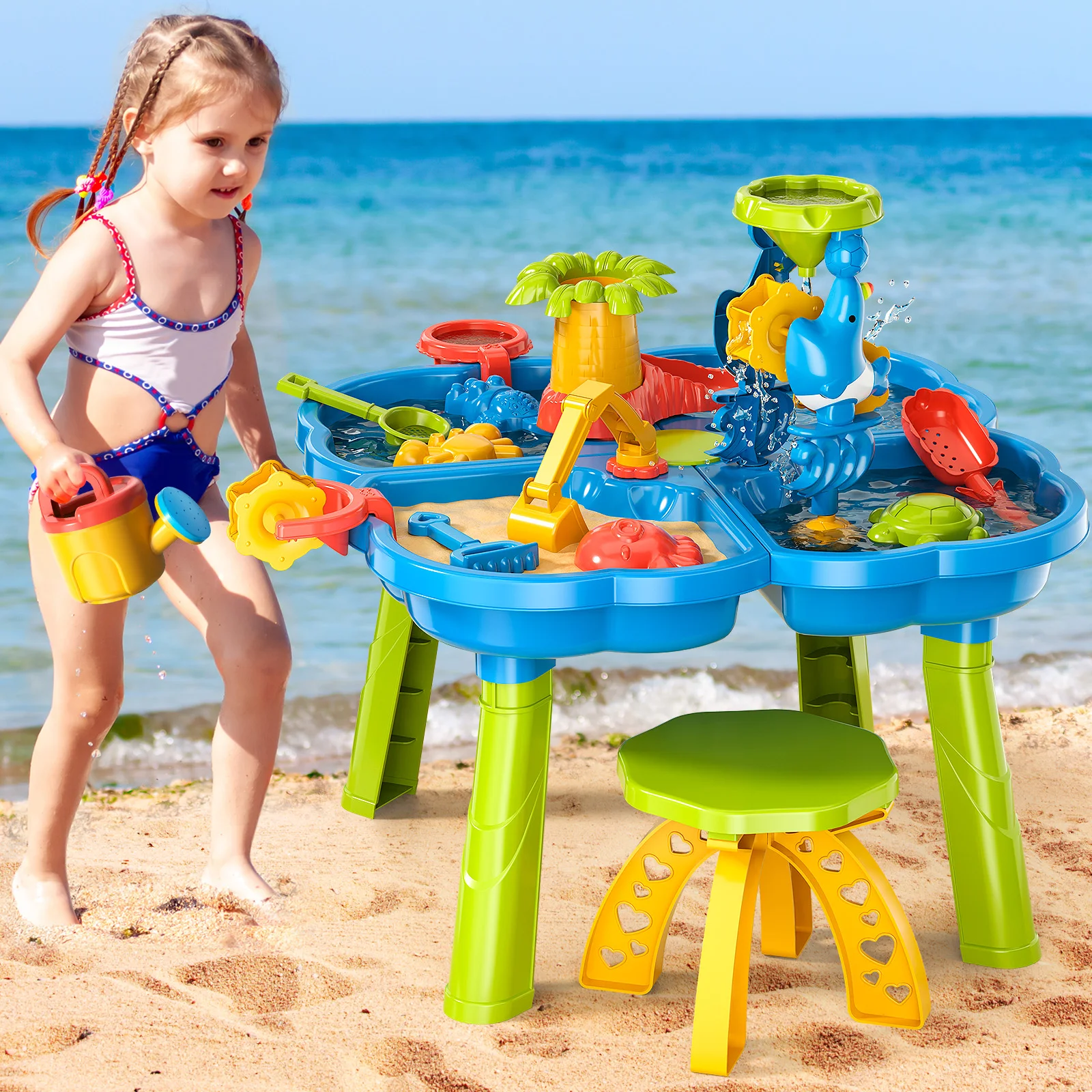 Sand and water table children's beach fun diy outdoor sand table toy set for 3-5 year old boys and girls