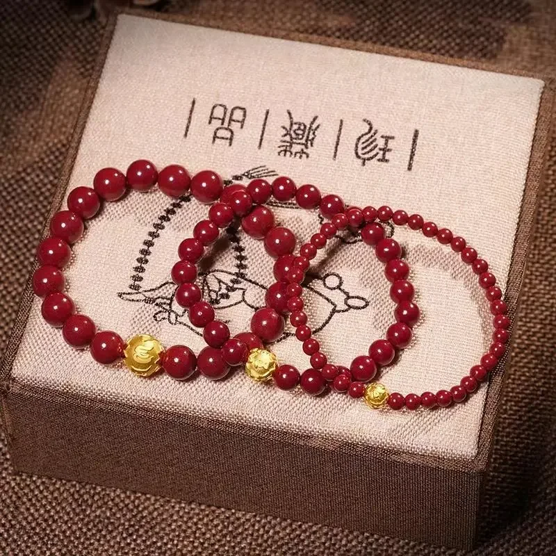 Cinnabar Money Beads Bracelet This Year Good Lucky Red Bead Prayer Hand String Men And Women's Chinese National Style 2025 New