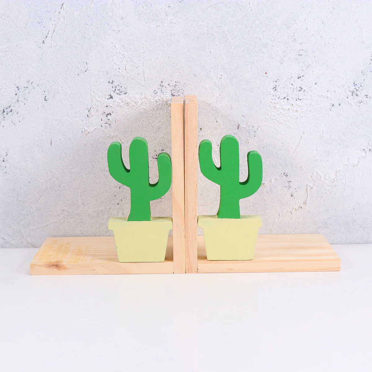 

Decorative Cactus Shaped Bookends Wooden Book End Supports for Home Study Organization Book Shelf Stand Natural Finish Office