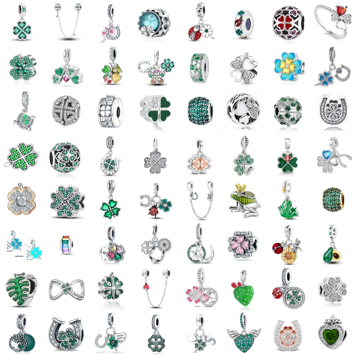 New Hot 925Silver four-leaf clover Charm Frog ladybug Bead Green Lucky Pendant Fit Original Bracelet Women DIY Jewelry Make Gift