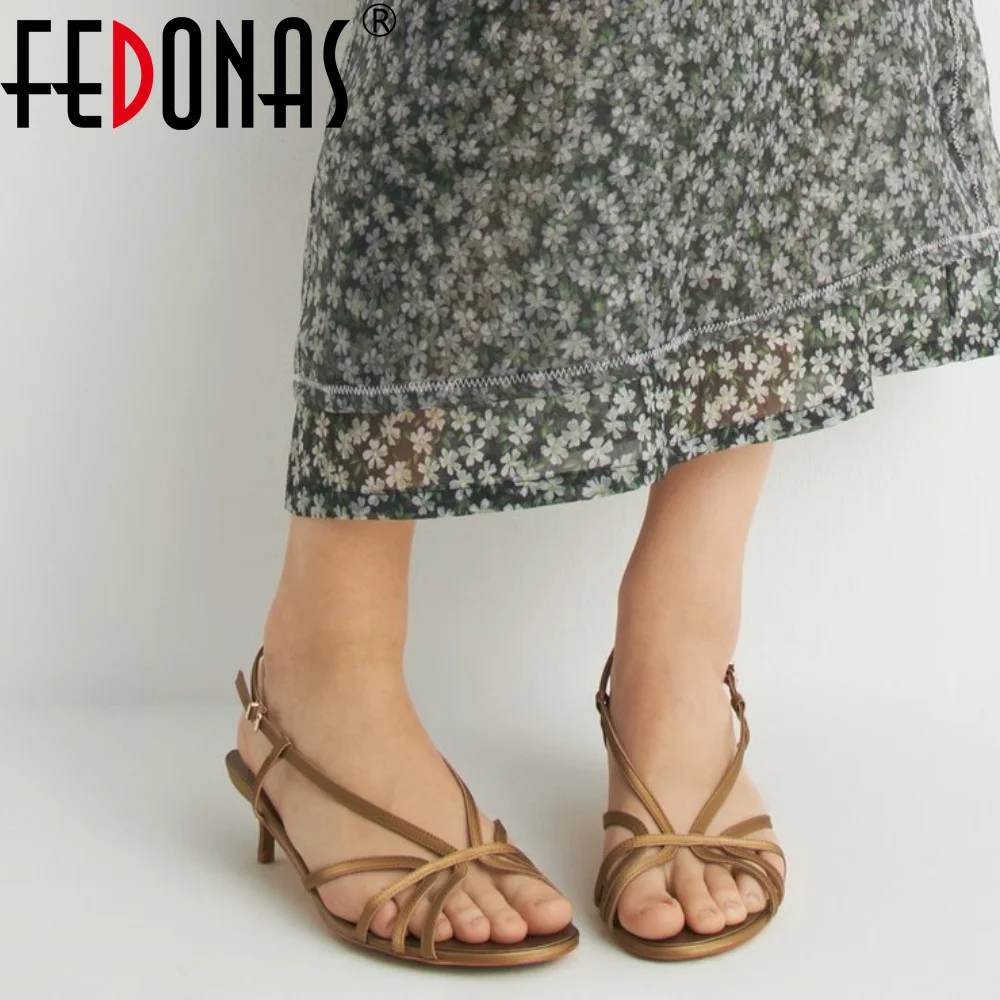 FEDONAS Fashion Trend Genuine Leather Kitten High Heels Summer Sandals Sexy Open Toe Party Prom Shoes Woman Female Sandals