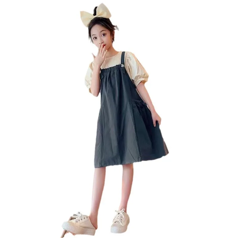Girl\'s Dress Summer New Children\'s Fashion Thin Princess Dress in Large Size Children\'s Summer Dress Sling Bubble Sleeve Set
