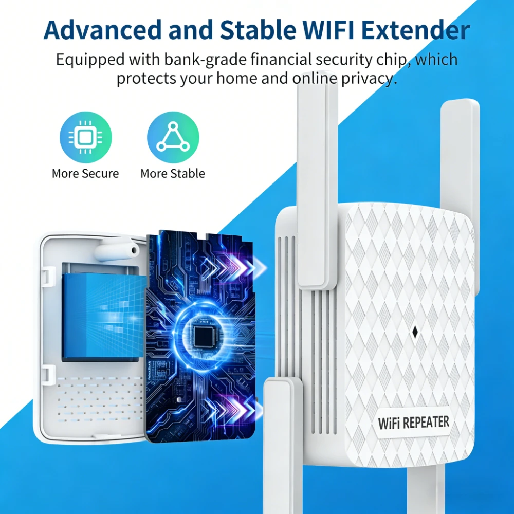 New 1200Mbps 5Ghz WiFi Repeater Dual Band WiFi Extender Amplifier 2.4G&5GHz Wi-Fi Signal Booster Long Range Network Interface - view 2