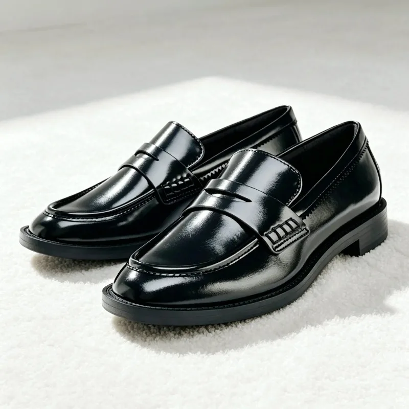 

High-quality Black Soft Leather Loafers for Women Fashion Round-toe Sewing Flats British-style Designer Shoes Zapatos De Mujer