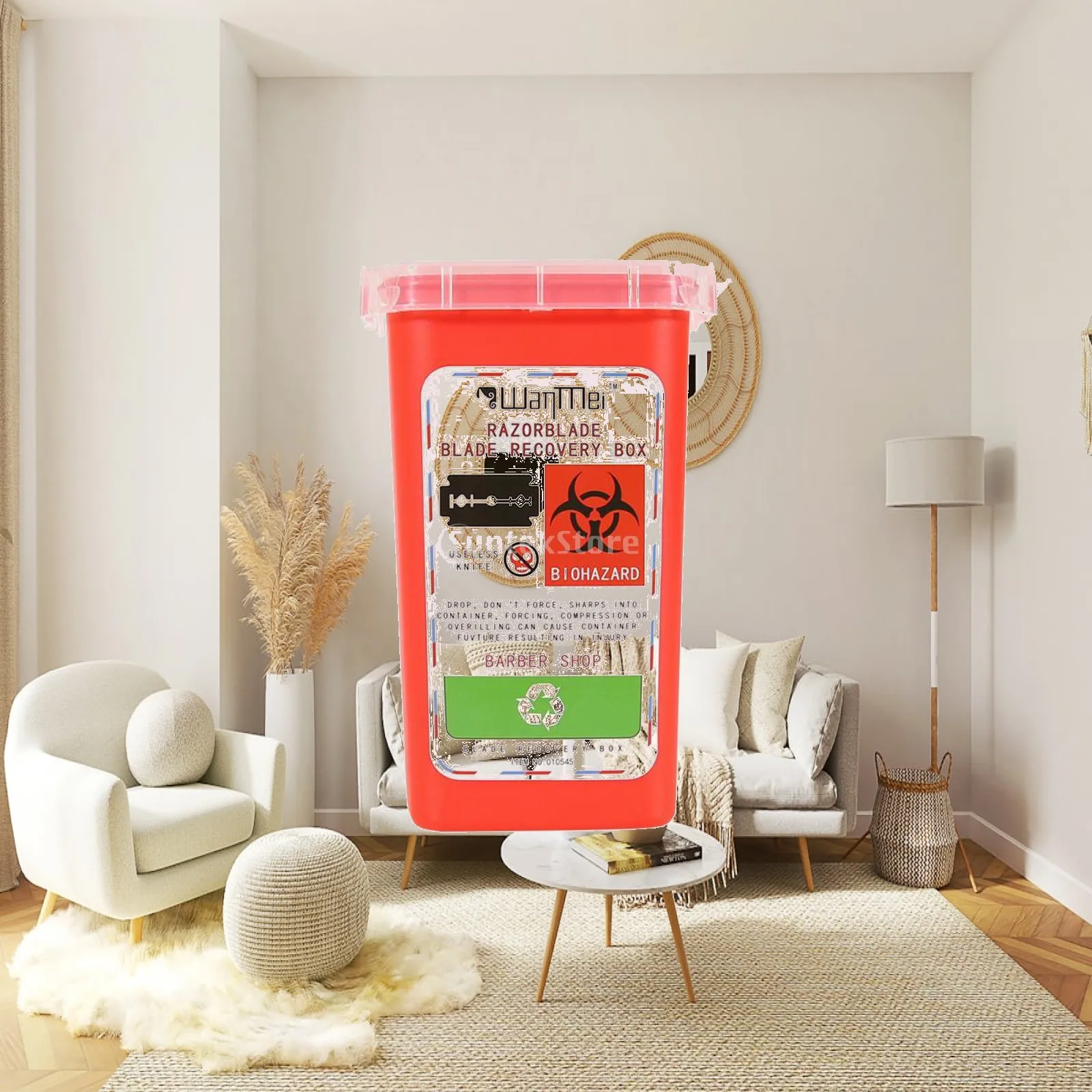 Tattoo Sharps Bin Durable Plastic Medical Waste Basket Portable Container for Disposable and Syringes