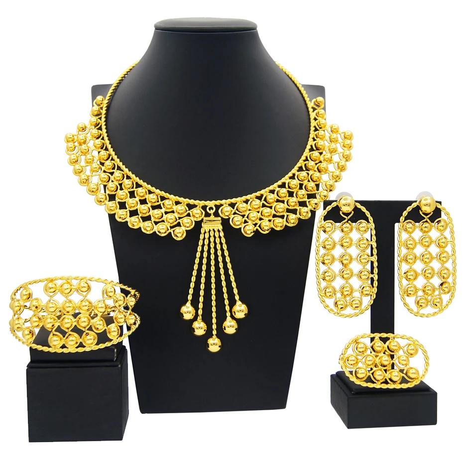 Yulaili Brazilian style gold plated exquisite jewelry set beads pendant auspicious peace elegant rich elderly mother gift choice