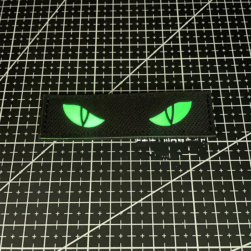 Long Tactical Morale Badge Luminous Cat Eye Badge Reflective Nylon Cut Patch Demon Badge for Clothes Backpack Decals