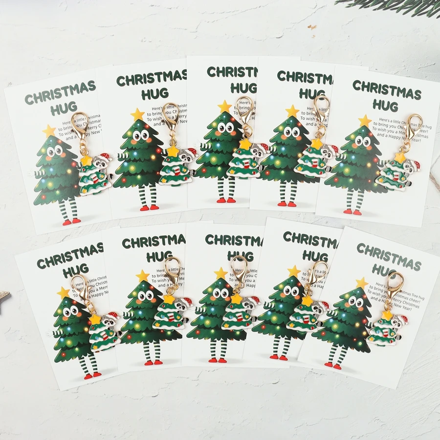 5-delige/10-delige set schattige kleine wasbeer kerstboom sleutelhangers, kerstversieringen, met wenskaarten, decoratieve souvenirs, geschikt als nieuwjaarscadeau voor vrienden en familie.