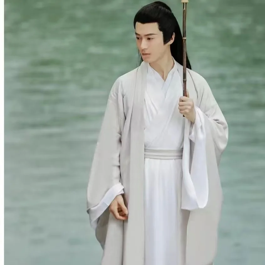 

Мужской традиционный костюм Ханьфу в стиле Вэйцзинь для весны и осени, с перекрестным воротником и широкими рукавами, винтажная одежда для косплея в стиле феи