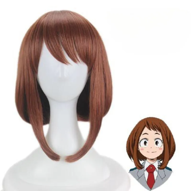 Anime My Hero Academia Ochako Uraraka Cosplay Wigs Women Girls Short Brown Heat Resistant Synthetic Hair Wigs Halloween Props