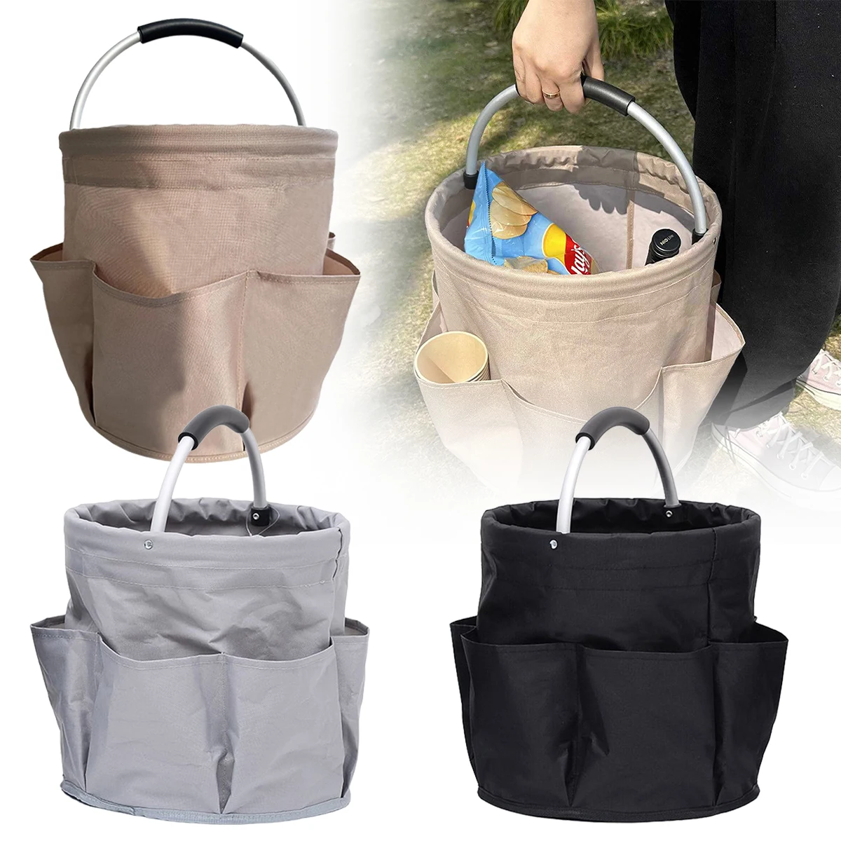 2024 New Portable Shower Caddy with 6-Pocket Large Capacity Bath Basket Bucket Organizer for Camping Beach Swimming Gym